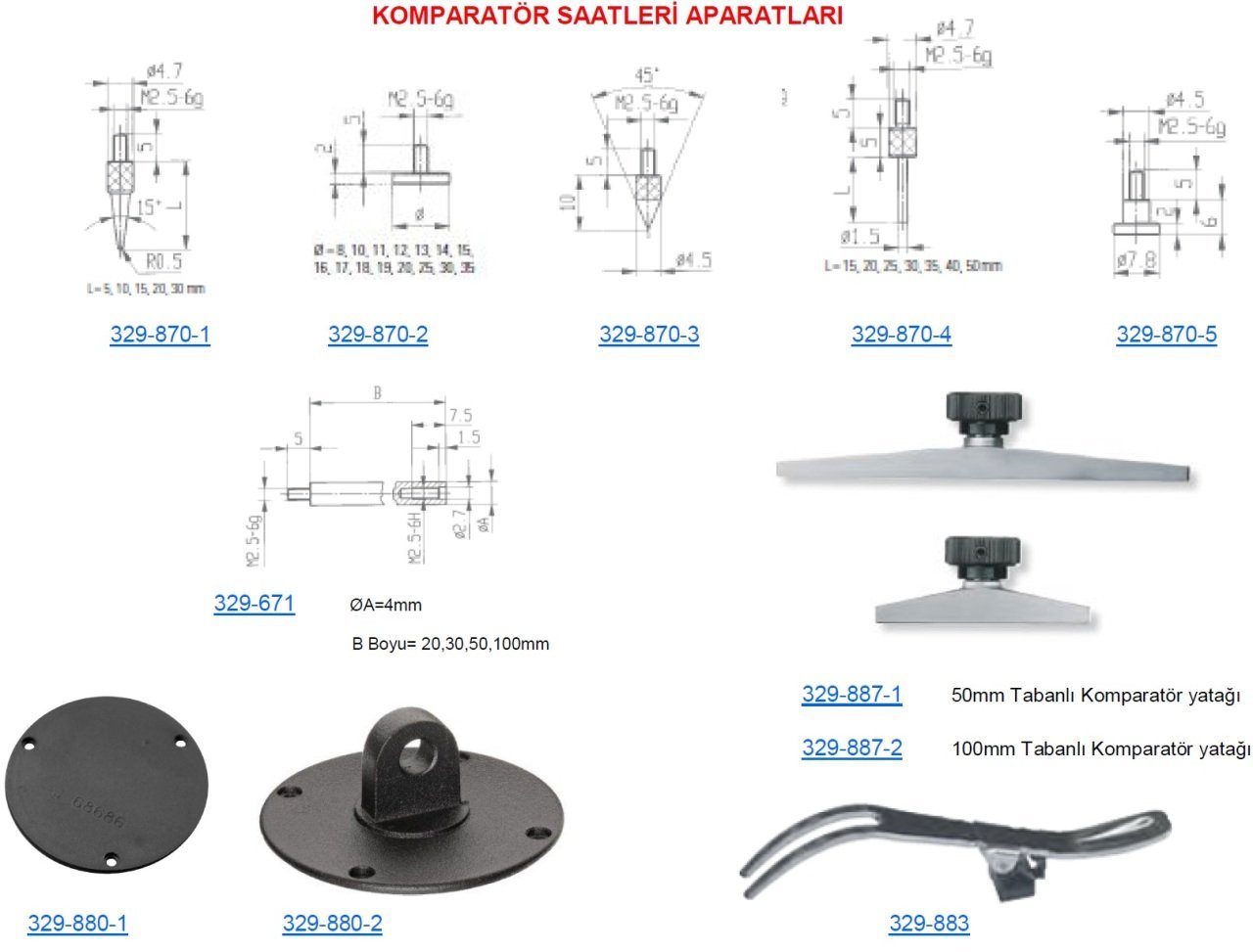 Komparatör Uzatma Çap 5mm /B=32. 40mm