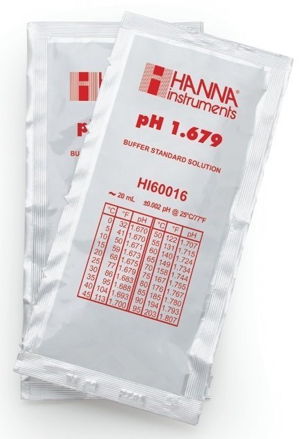 HANNA HI60016-02 pH 1.679 -  25oC Millesimal Calibration Buffer Sachets, (25 x 20mL)