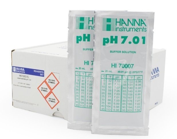 HANNA HI70007C pH 7.01 -  25oC  Calibration Buffer Sachets with Certificate of Analysis, (25 x 20mL)