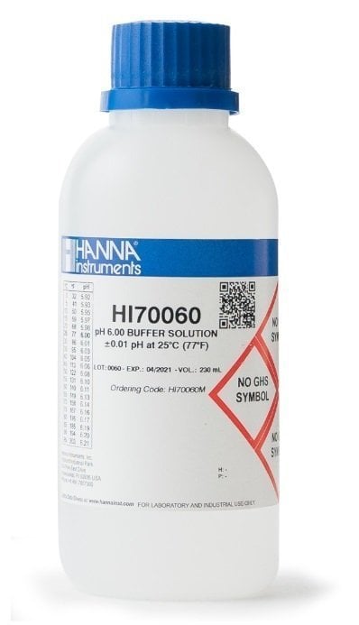 HANNA HI70060M pH 6.00 -  25oC  Calibration Buffer, 230 mL bottle