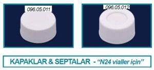 İsolab kapak + septa - silikon / PTFE - delikli - N24 vial için (100 adet)