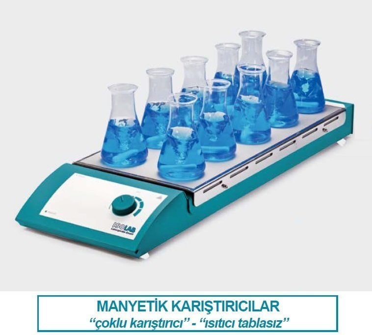 İsolab manyetik karıştırıcı - çoklu - 10 bölgeli - ısıtıcısız - göstergesiz (1 adet)