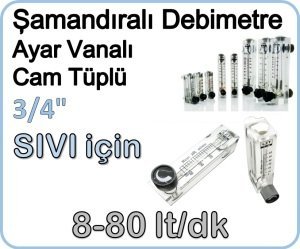 Cam Tüplü Ayar Vanalı Şamandıralı Debimetre Sıvı 8-80 lt/dk