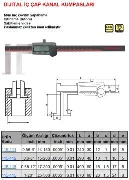 Dijital İç Çap Kanal Kumpas 150mm