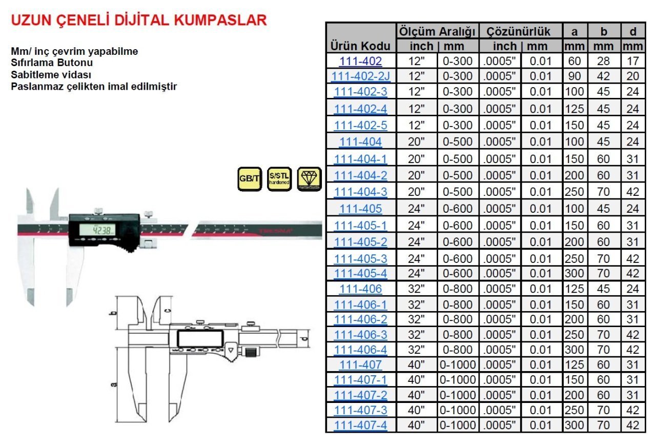 Uzun Çene Dijital Kumpas 600/200mm