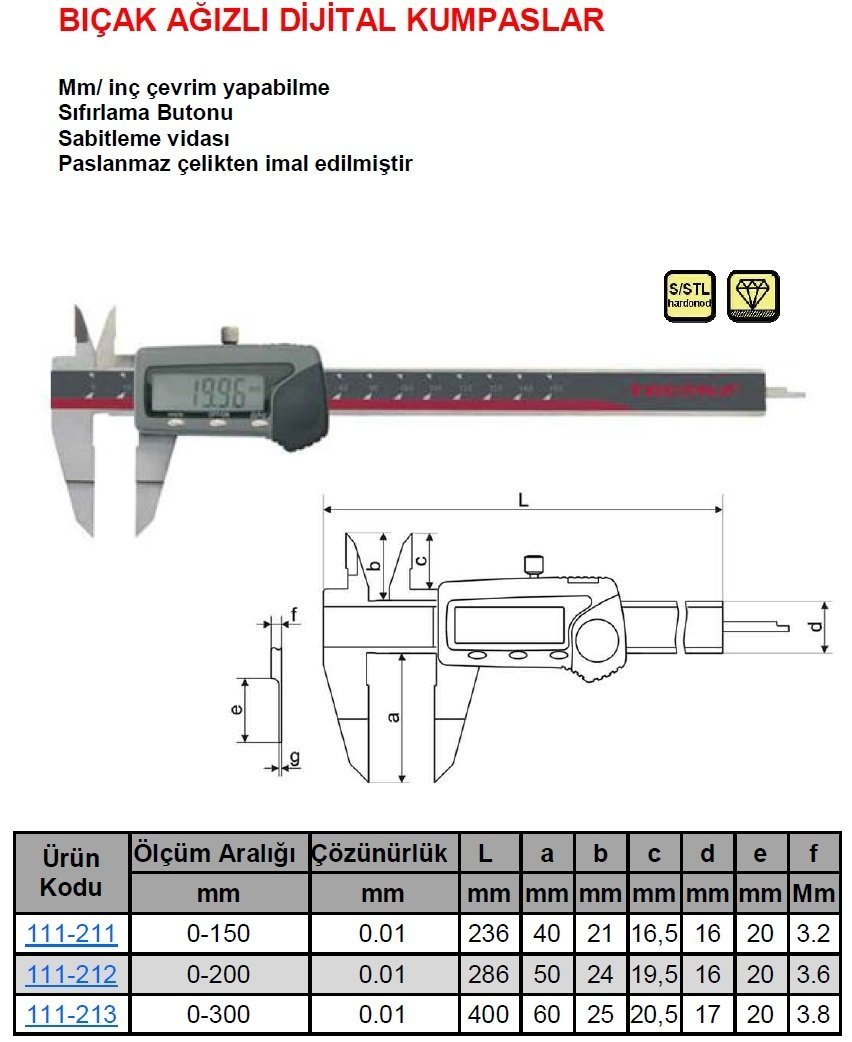Bıçak Ağızlı Dijital Kumpas 300mm