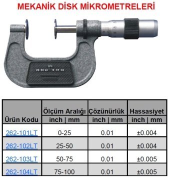 Mekanik Disk Mikrometre 0-25mm