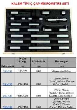 Kalem Tipi İç Çap Mikrometre Seti 150-2100mm