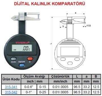 Dijital Kalınlık Komparatörü 0-15mm