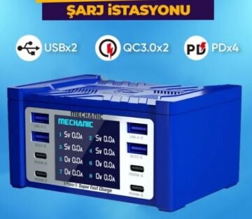 Mechanic 4 Port USB 4 Port Type-C Voltaj Ölçme Şarj İstasyonu 100W