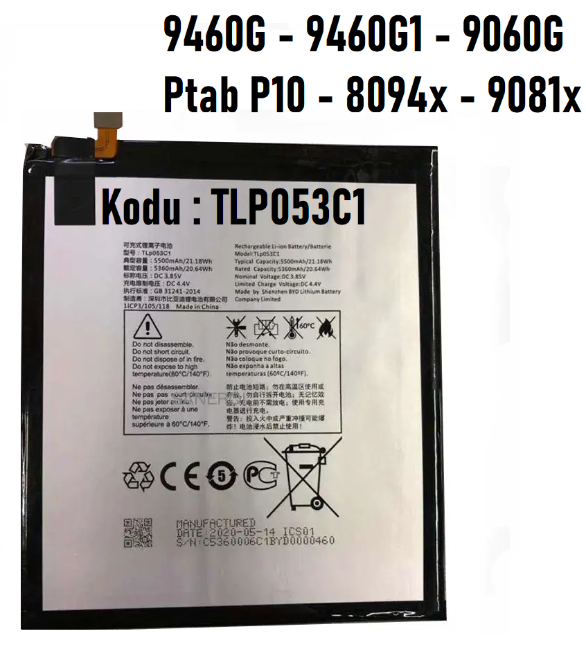 TCL Tab 10 9060G FHD TLp053C1 Batarya Pil