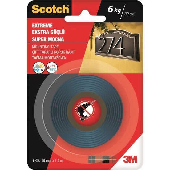 3M 4002 Scotch® Extra Güçlü Çift Taraflı Köpük Bant 19mm x 1,5m