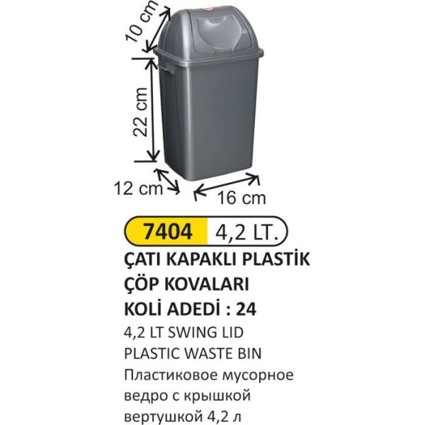 4,2 LT ÇATI KAPAKLI PLASTİK ÇÖP KOVASI
