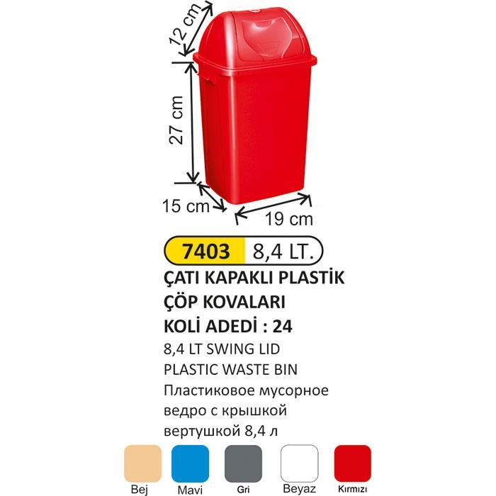 8,4 LT ÇATI KAPAKLI PLASTİK ÇÖP KOVASI