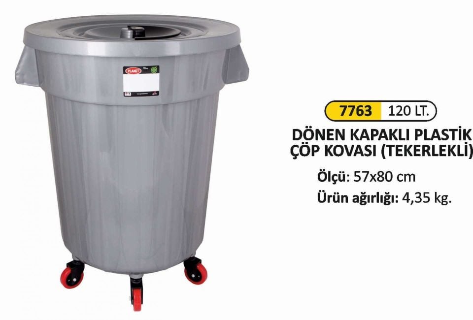 PLASTİK TEKERLİ KOVA DÖNEN KAPAKLI 120 LT