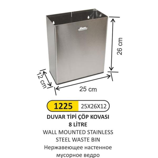 8 LT DUVAR TİPİ PASLANMAZ ÇÖP KOVASI