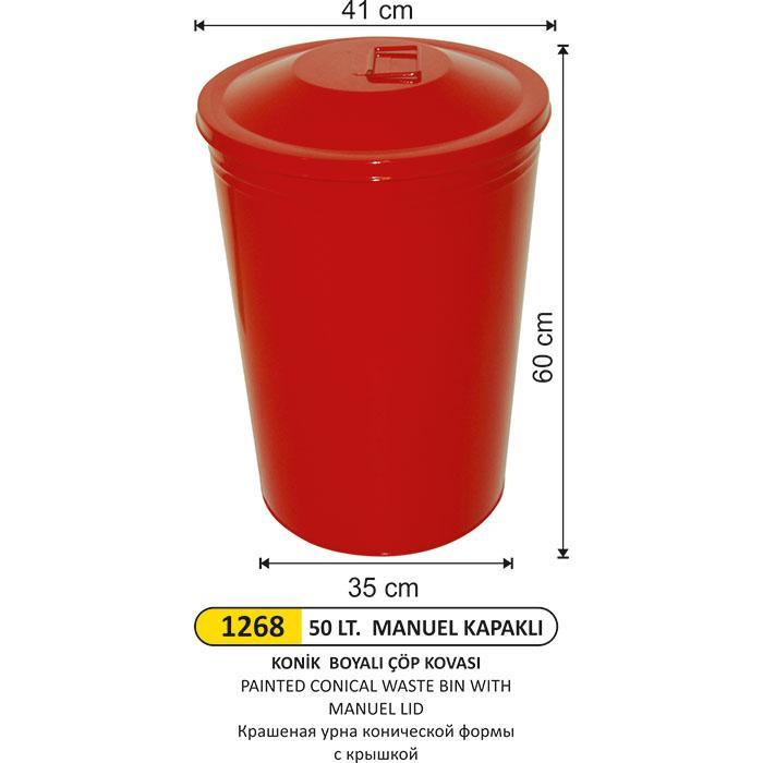50 LT MANUEL KAPAKLI BOYALI KONİK ÇÖP KOVASI