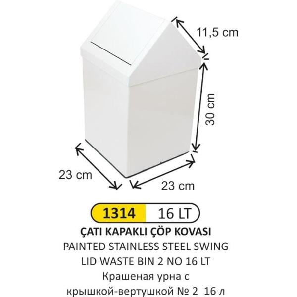 16 LT ÇATI KAPAKLI BOYALI ÇÖP KOVASI