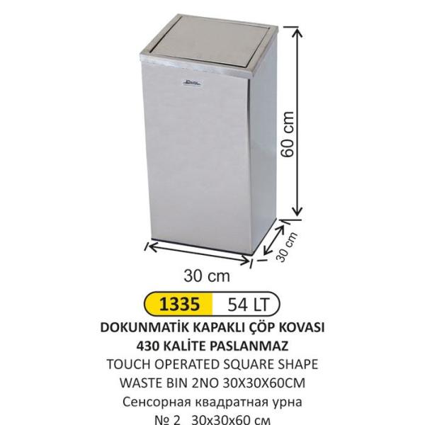 54 LT DOKUNMATİK KAPAKLI PASLANMAZ ÇÖP KOVASI
