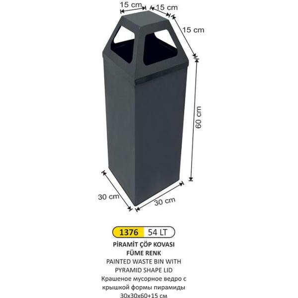 54 LT PİRAMİT ÇÖP KOVASI FÜME RENK