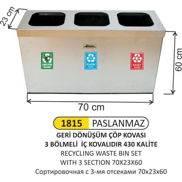 3 BÖLMELİ GERİ DÖNÜŞÜM SETİ PASLANMAZ