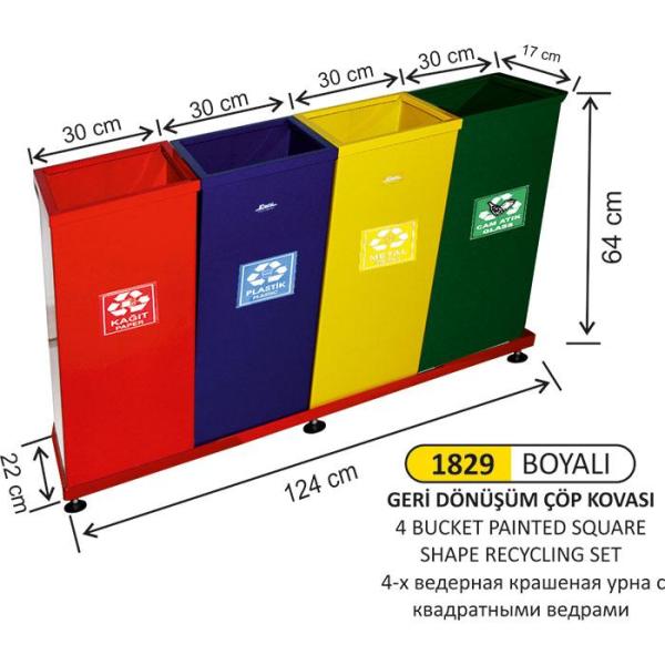 4 BÖLMELİ GERİ DÖNÜŞÜM SETİ BOYALI