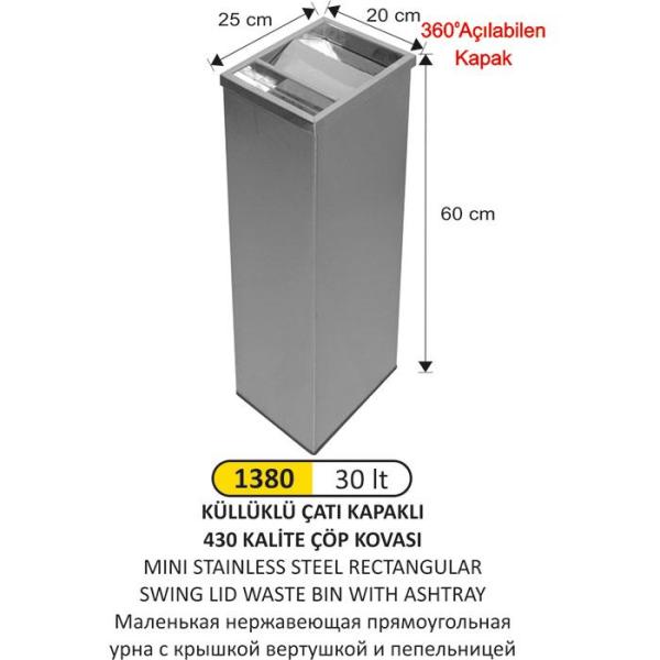 30 LT KÜLLÜKLÜ ÇATI KAPAKLI ÇÖP KOVASI