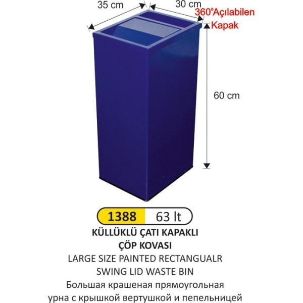 63 LT KÜLLÜKLÜ ÇATI KAPAKLI ÇÖP KOVASI