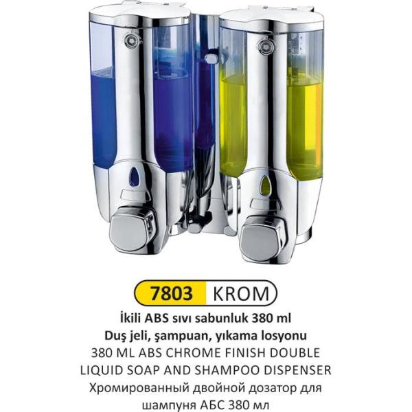 380 ML 2'Lİ KROM ŞEFFAF ABS PLASTİK Sıvı SABUN - ŞAMPUAN - LOSYON VERİCİ