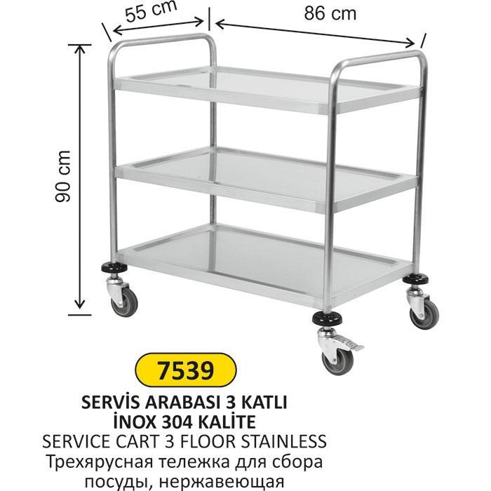 3 KATLI INOX 304 KALİTE SERVİS ARABASI