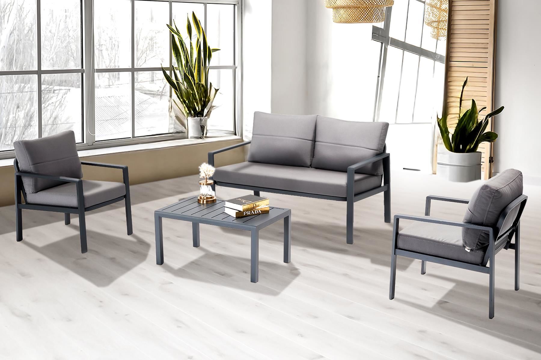 Siena Bahçe Balkon Alüminyum Oturma Grubu 2+1+1+Sehpa