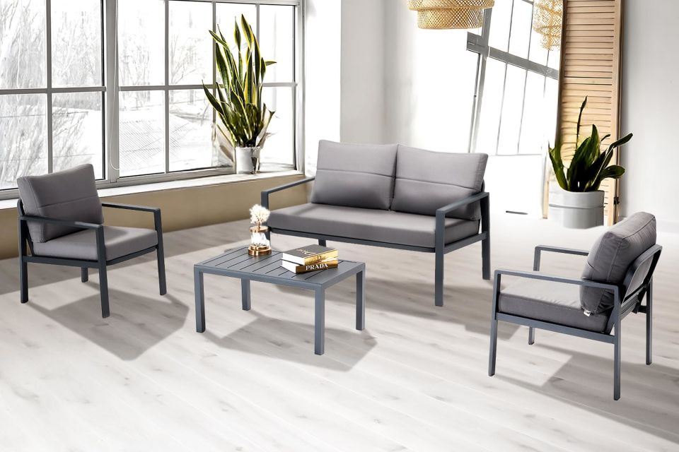 Siena Bahçe Balkon Alüminyum Oturma Grubu 2+1+1+Sehpa