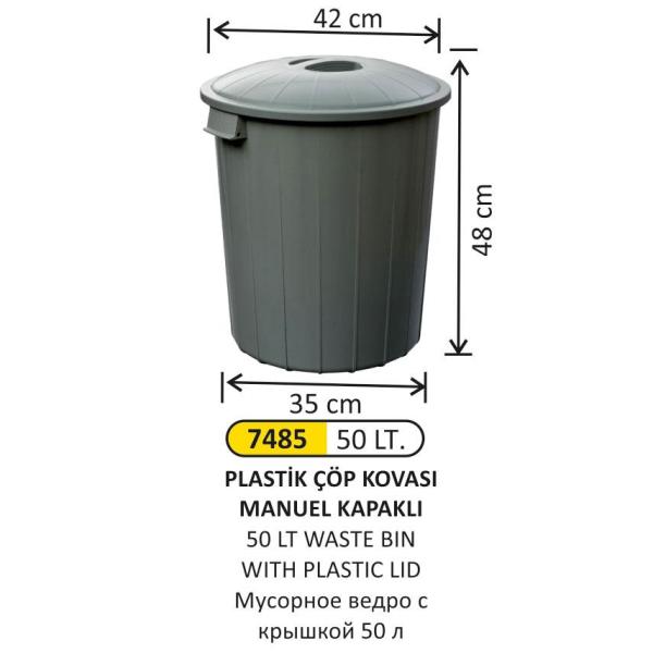 50 LT PLASTİK ÇÖP KOVASI MANUEL KAPAKLI