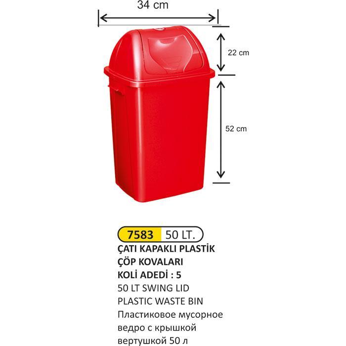 50 LT ÇATI KAPAKLI PLASTİK ÇÖP KOVASI
