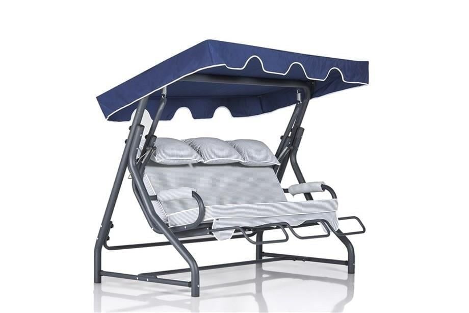 Salvia 3 Kişilik Bahçe Balkon Teras Salıncağı - Minder: Lacivert Çizgili Tente: Lacivert