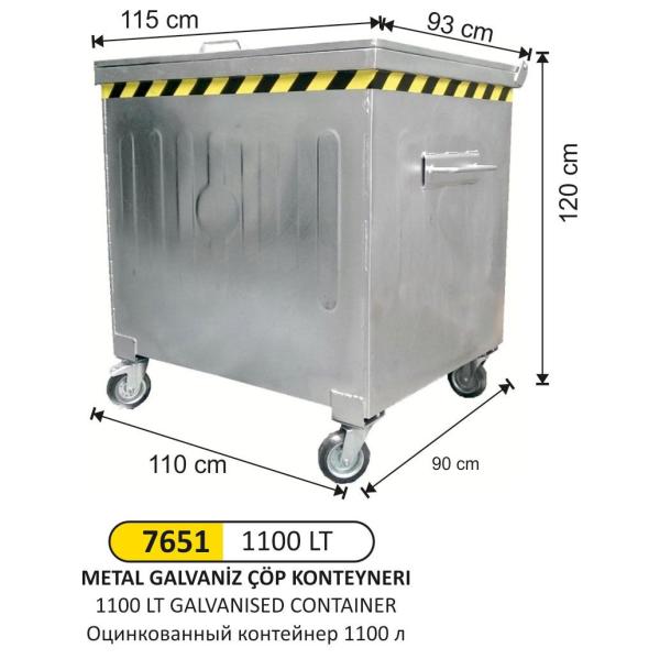 1100 LT GALVANİZ ÇÖP KONTEYNERİ