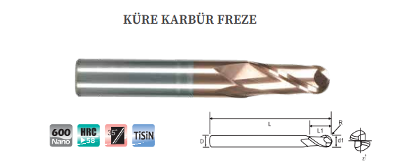 KÜRE KARBÜR FREZE (58HRC)
