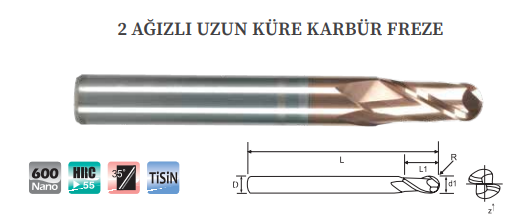 KÜRE KARBÜR FREZE UZUN (55HRC)