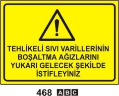 Tehlikeli Sıvı Varillerinin Boşaltma Ağızlarını Yukarı Gelecek Şekilde İstifleyiniz Levhası