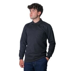 Polo Yaka 2 İplik Uzun Kollu Süprem Sweat T-Shirt Siyah