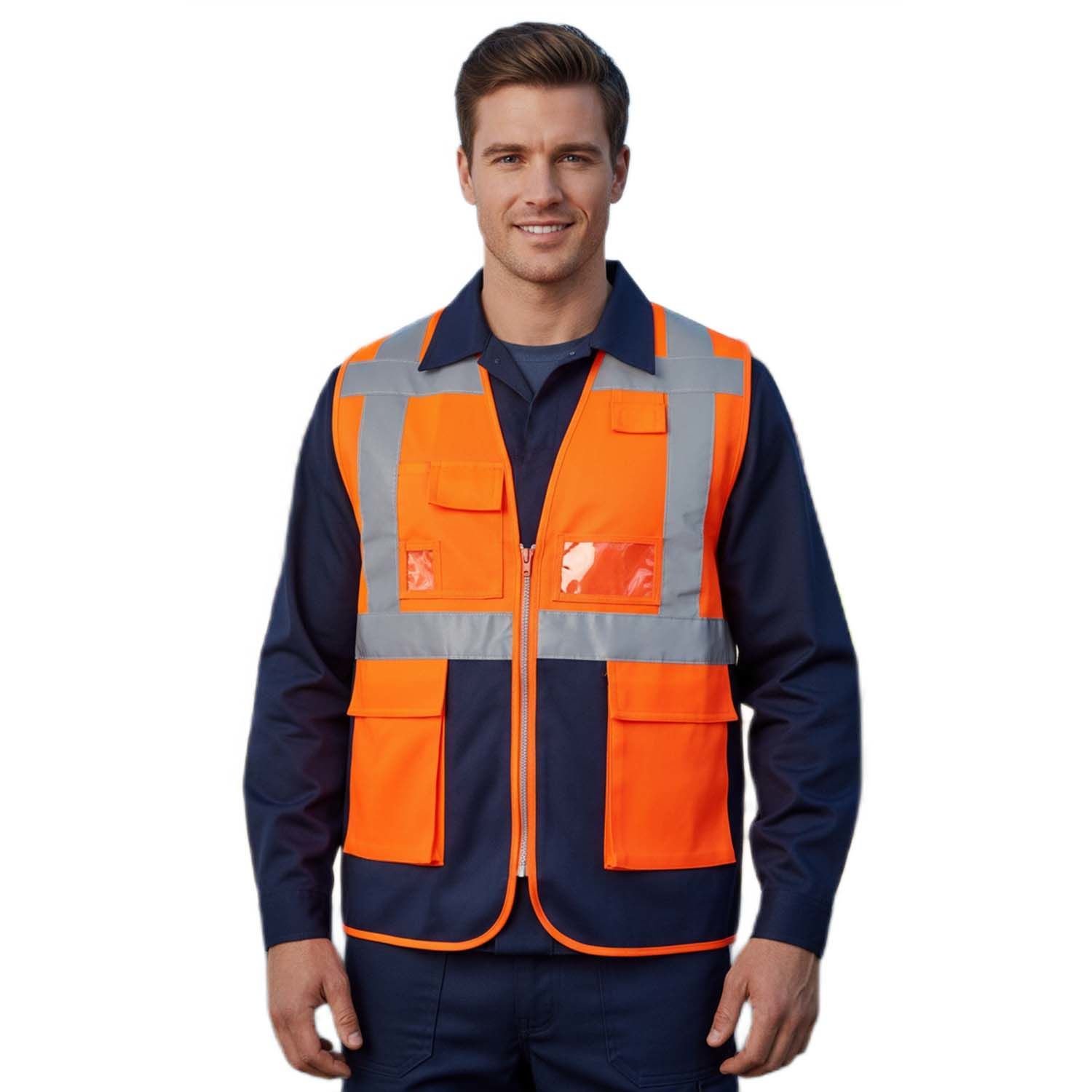 Reflektörlü Mühendis Yeleği Çift Renkli Sarı Turuncu