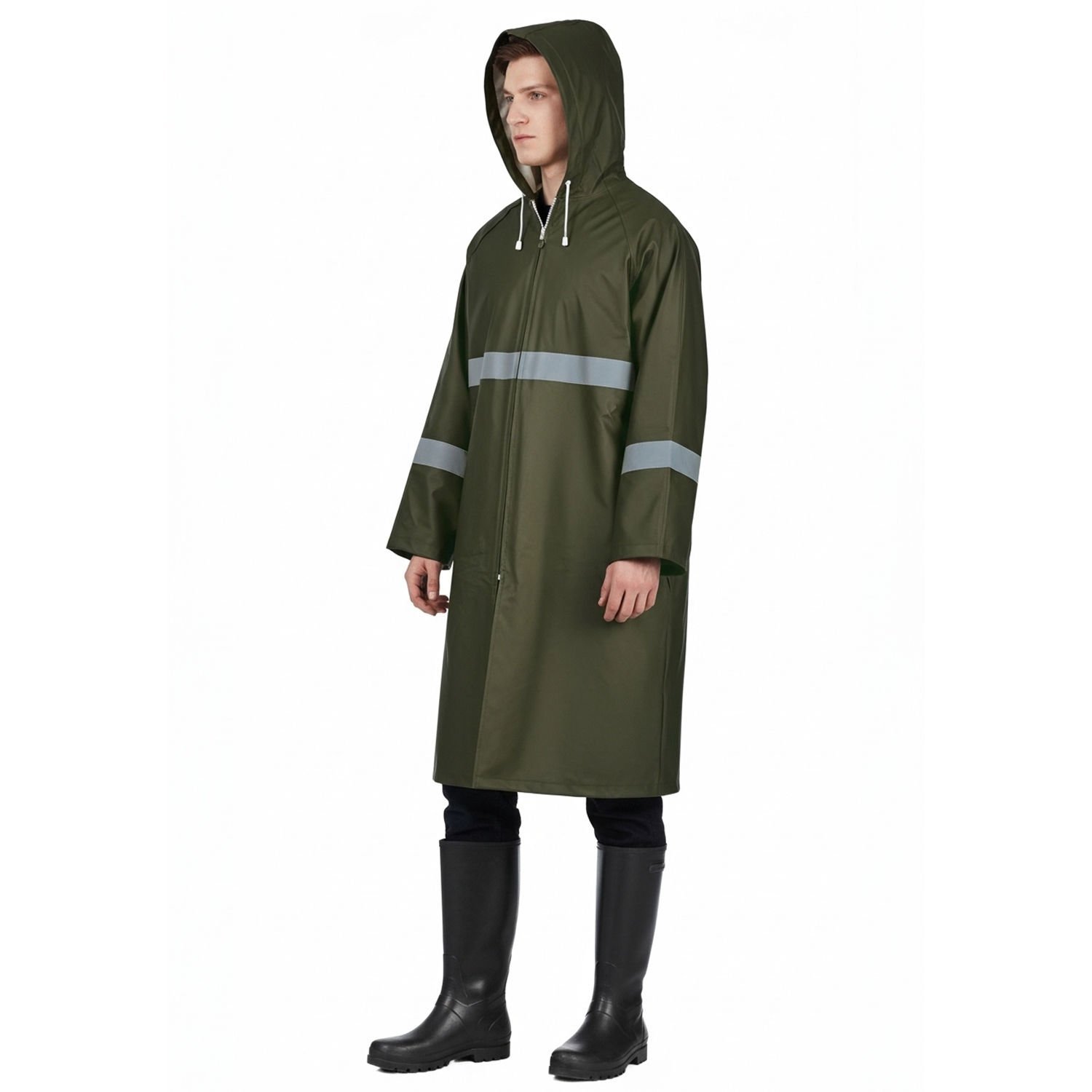Balıkçı Pardesü Reflektörlü Yağmurluk Haki Renk