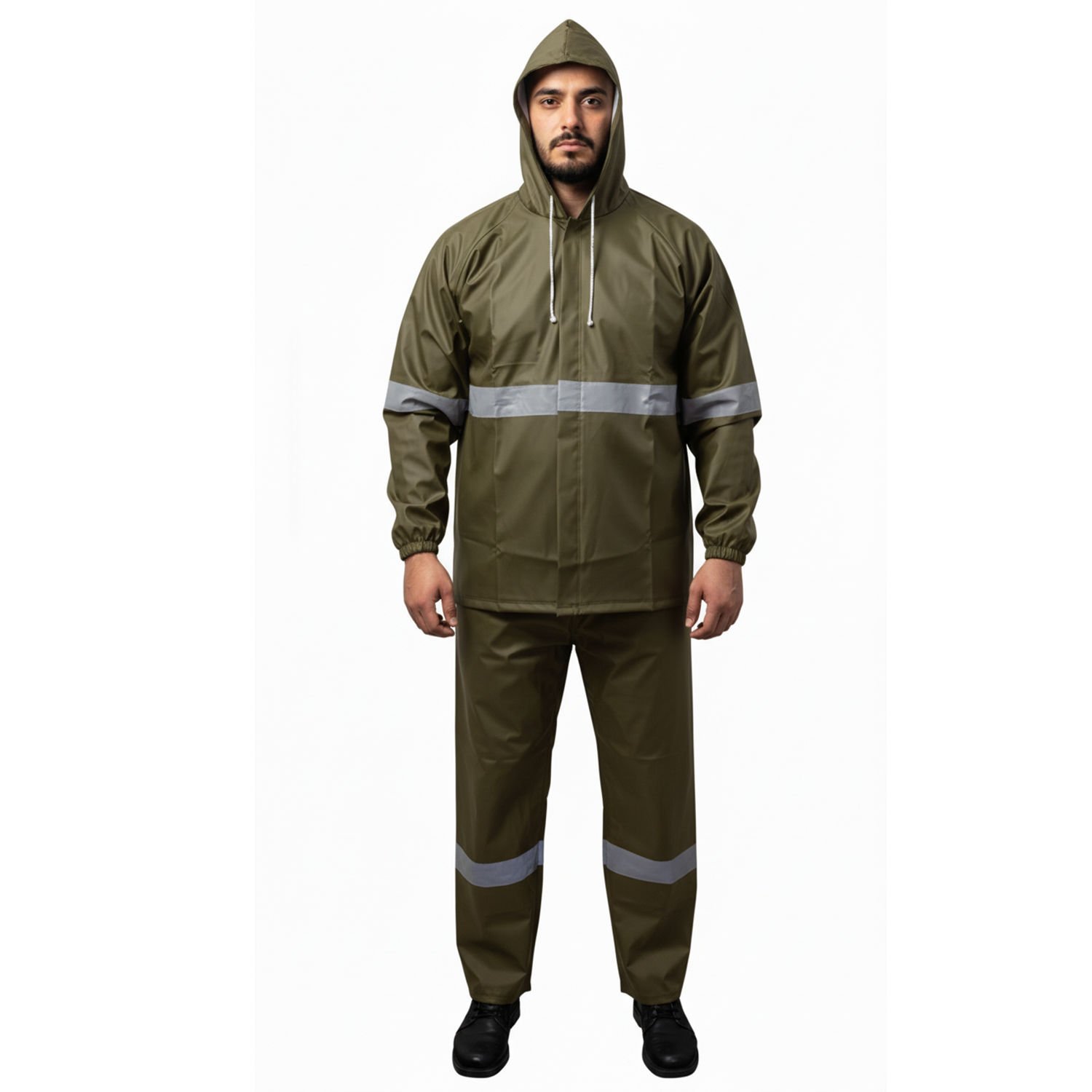 Balıkçı Takım Yağmurluk Reflektörlü Haki Renk