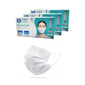 Yurt Maske 3 Katlı Cerrahi Maske 50li Kutu Burun Telli