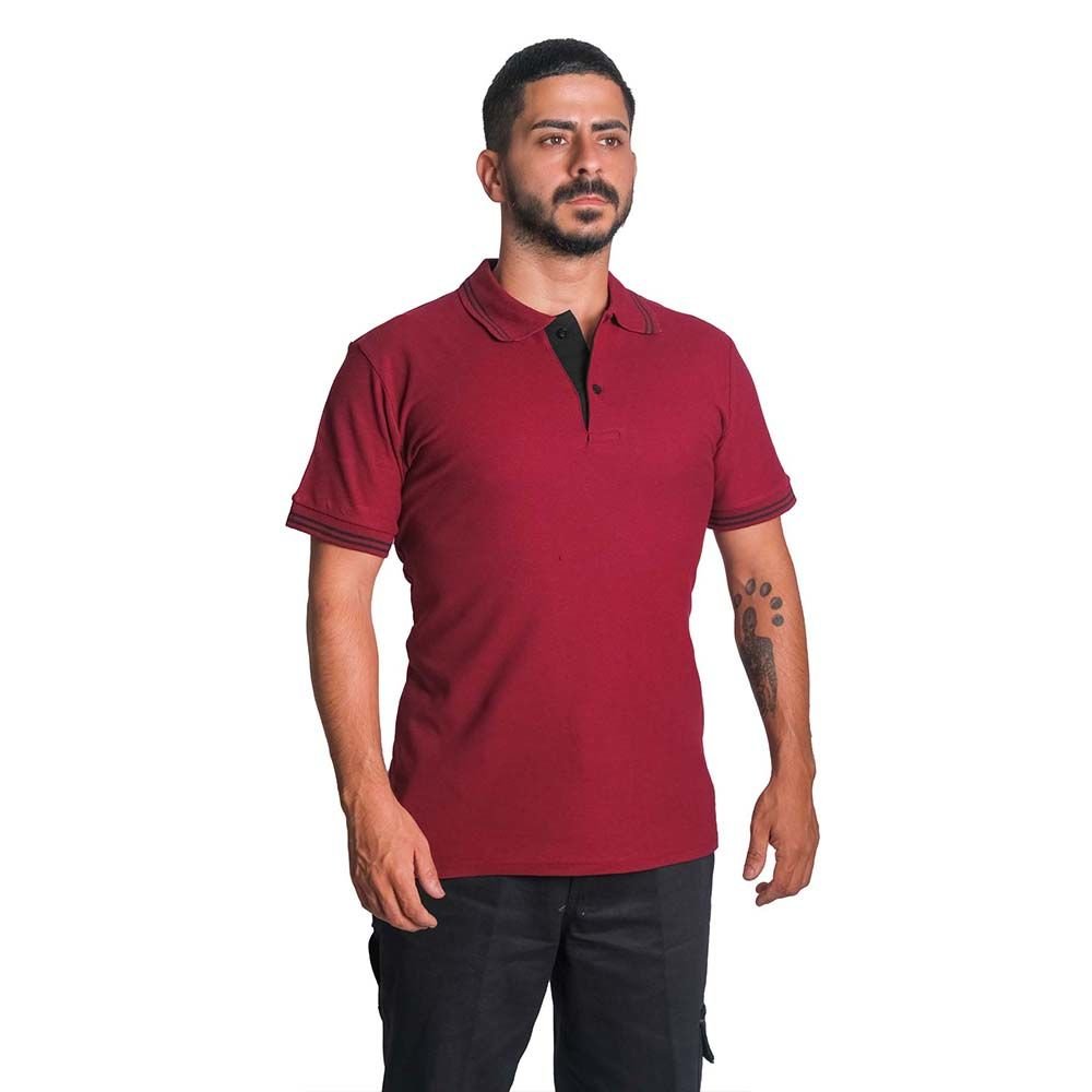 Polo Yaka Tişört Bordo (Çizgili)