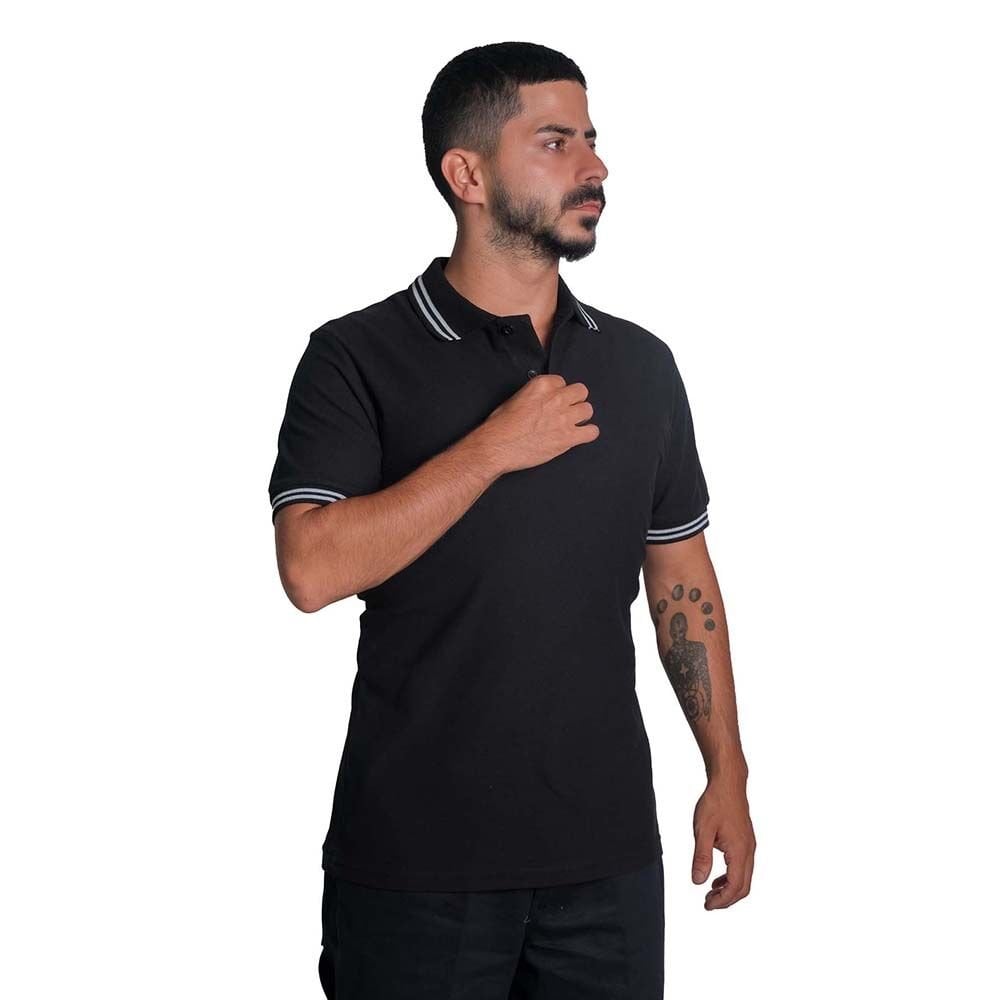 Polo Yaka Tişört Siyah (Çizgili)