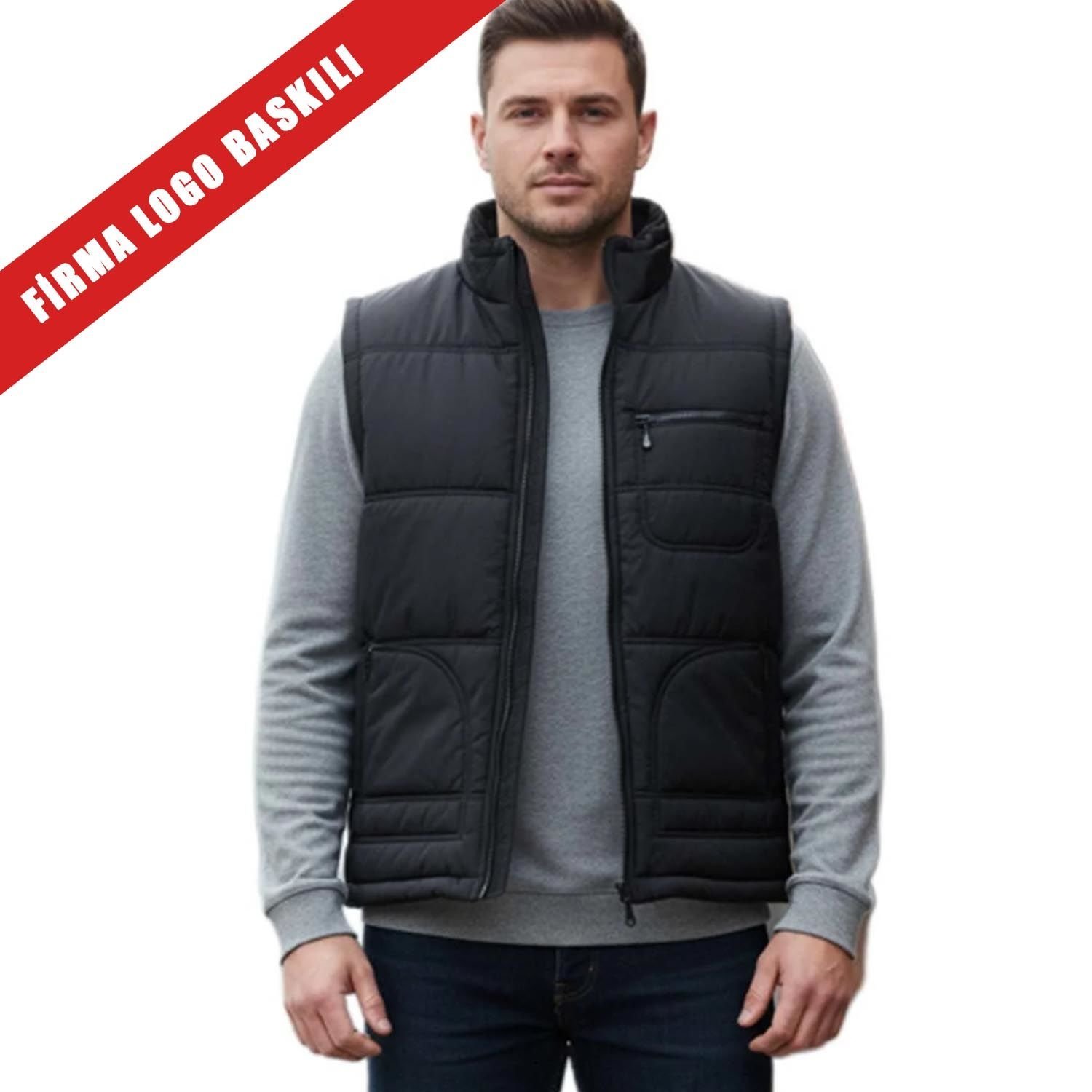 Buriş Polar Astarlı Yelek Siyah Renk 25 Adet [Logo Baskılı]