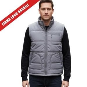 Buriş Polar Astarlı Yelek Gri Renk 25 Adet [Logo Baskılı]