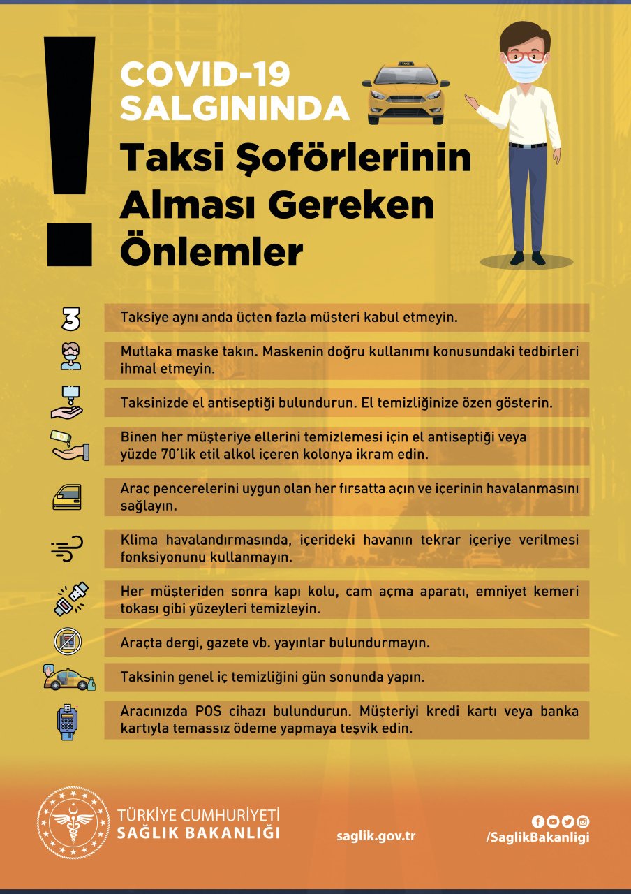 Taksi Şoförlerinin Alması Gereken Önlemler Levhası 50x70 cm Sticker (Yapışkanlı Etiket)
