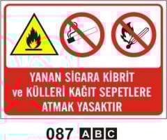 Yanan Sigara Kibrit ve Külleri Kağıt Sepetlerine Atmak Yasaktır